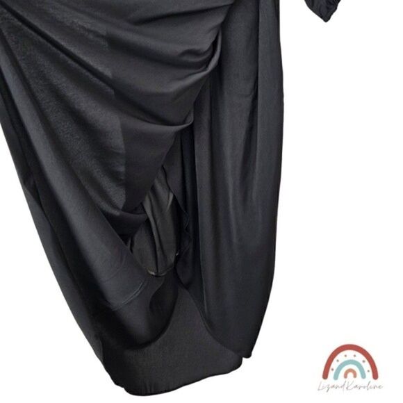 New! City Chic Opulent Faux Wrap Elbow Sleeve Black Midi Dress - Picture 8 of 15
